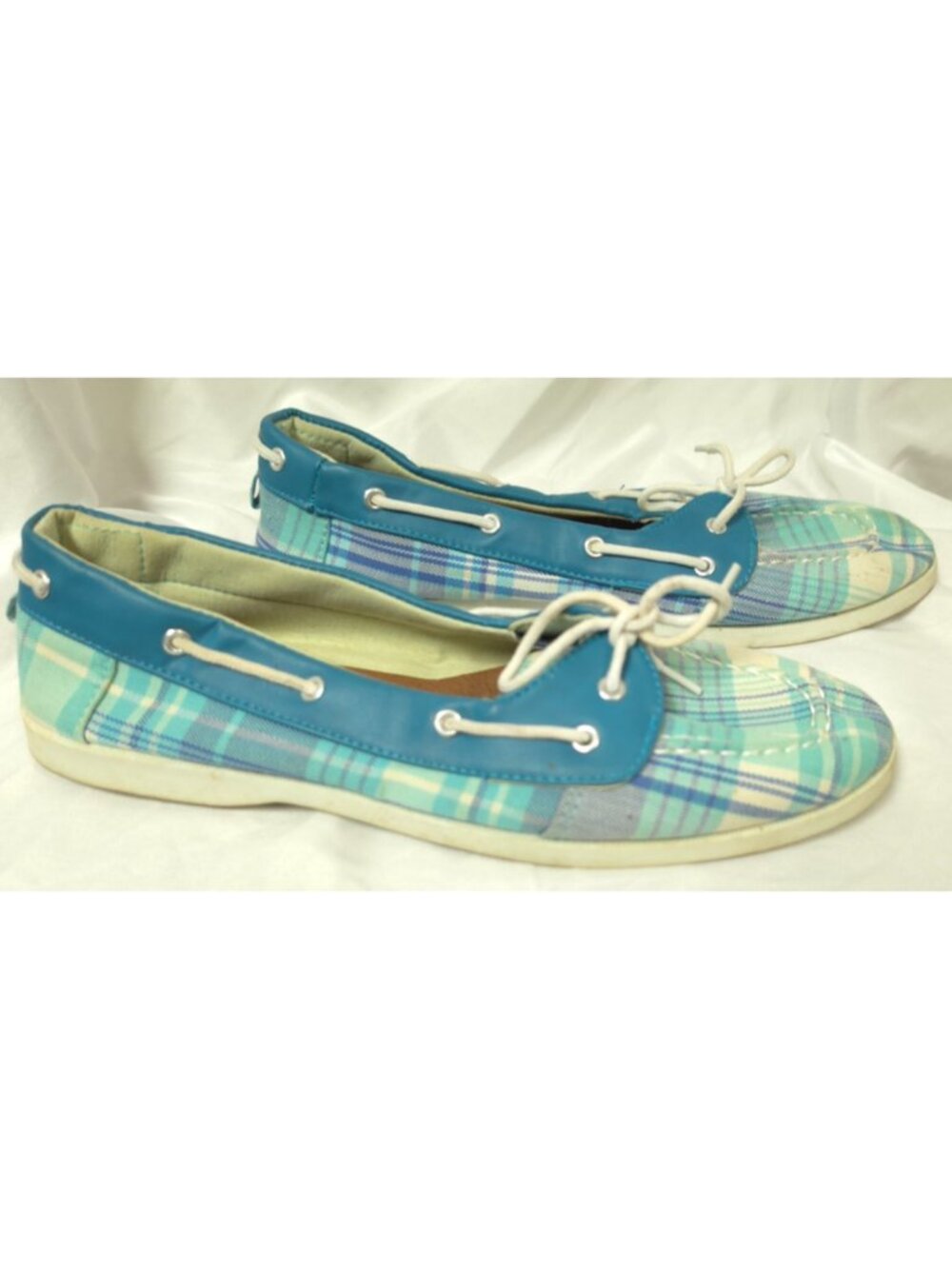 Boat Shoe US 11 By Twisted Womens Slip in and step out Plaid Blue White Shoes